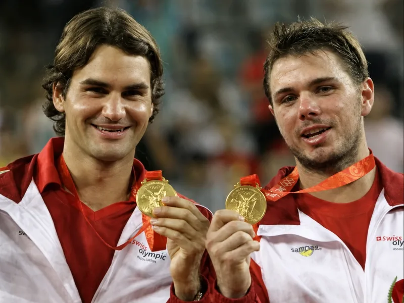 Federer và Wawrinka mang về huy chương vàng đôi nam cho Thụy Sĩ tại Olympic Bắc Kinh 2008.